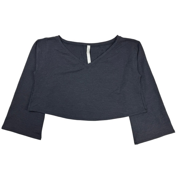 Lululemon Show Your Depth M/L Long Bell Sleeve Crop Heathered Black Reversible - Picture 4 of 9